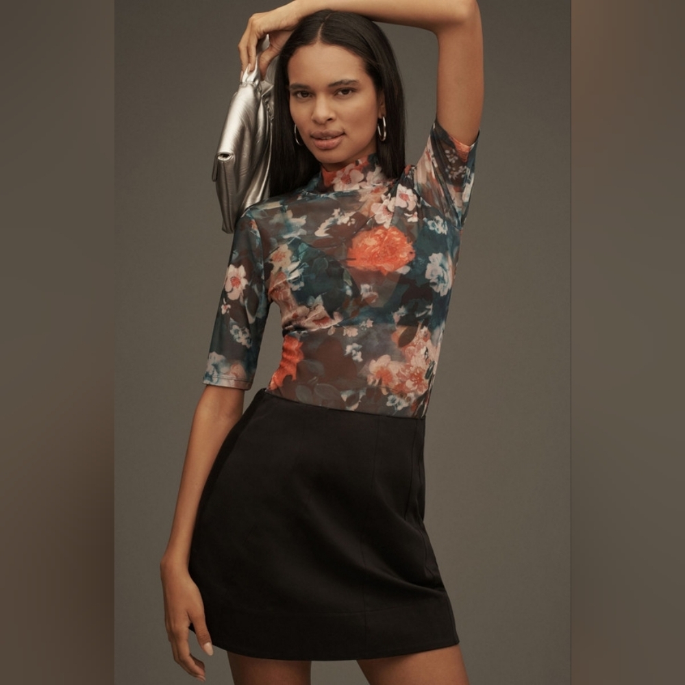 NEW Anthropologie Floral Print Mesh Top - Size XS